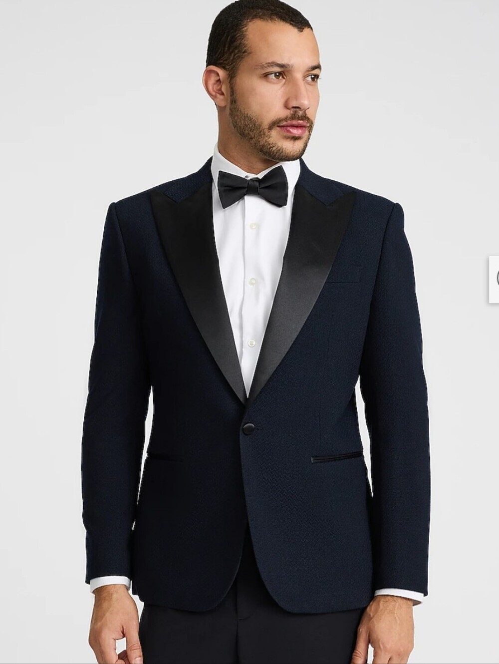 Express Slim Navy Herringbone Wool-Blend Tuxedo Jacket- 38S- NWT